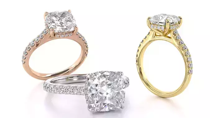 Cushion Cut Hidden Halo Engagement Ring