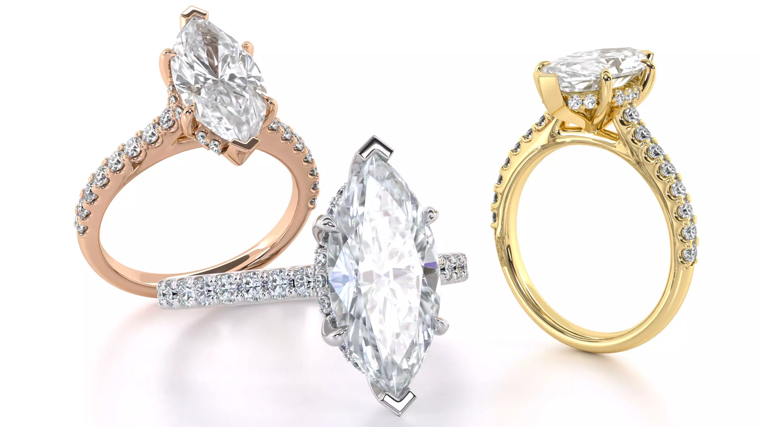 Marquise Cut Hidden Halo Engagement Ring 3D print model