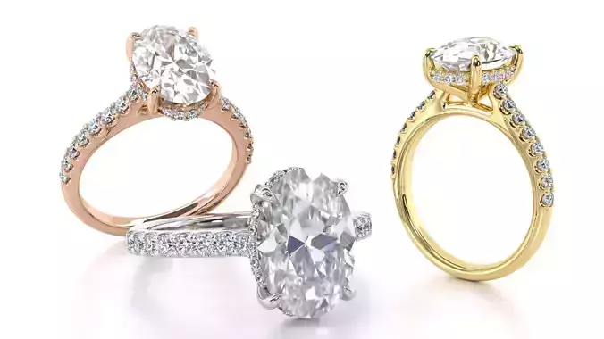 Oval Cut Hidden Halo Engagement Ring