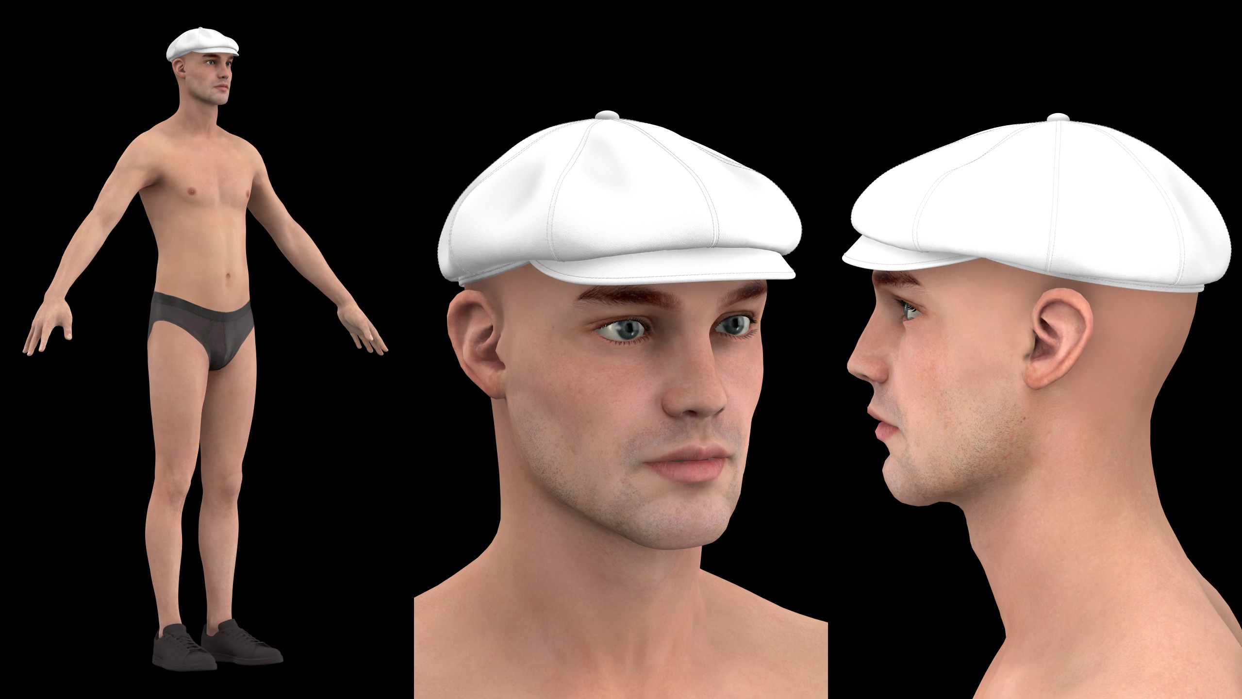 BASIC NEWSBOY CAP mv2 highpoly 3D model_1