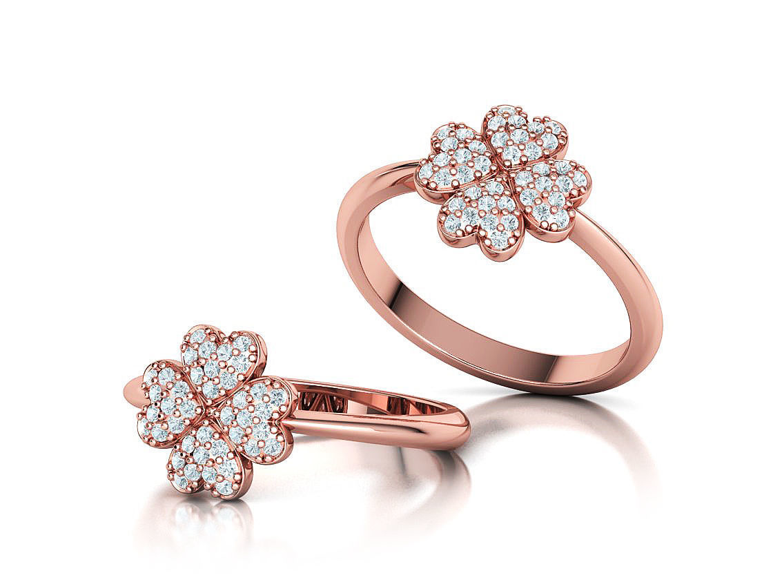 Diamond Clover Ring Lucky Symbol Ring 4 Hearts band 3D print model_3
