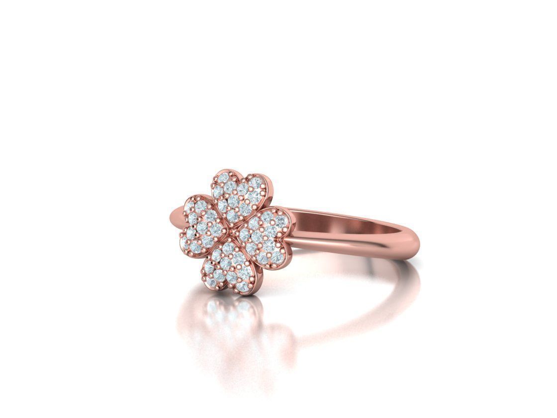 Diamond Clover Ring Lucky Symbol Ring 4 Hearts band 3D print model_10