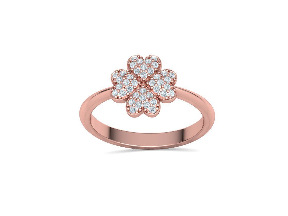 Diamond Clover Ring Lucky Symbol Ring 4 Hearts band 3D print model_19