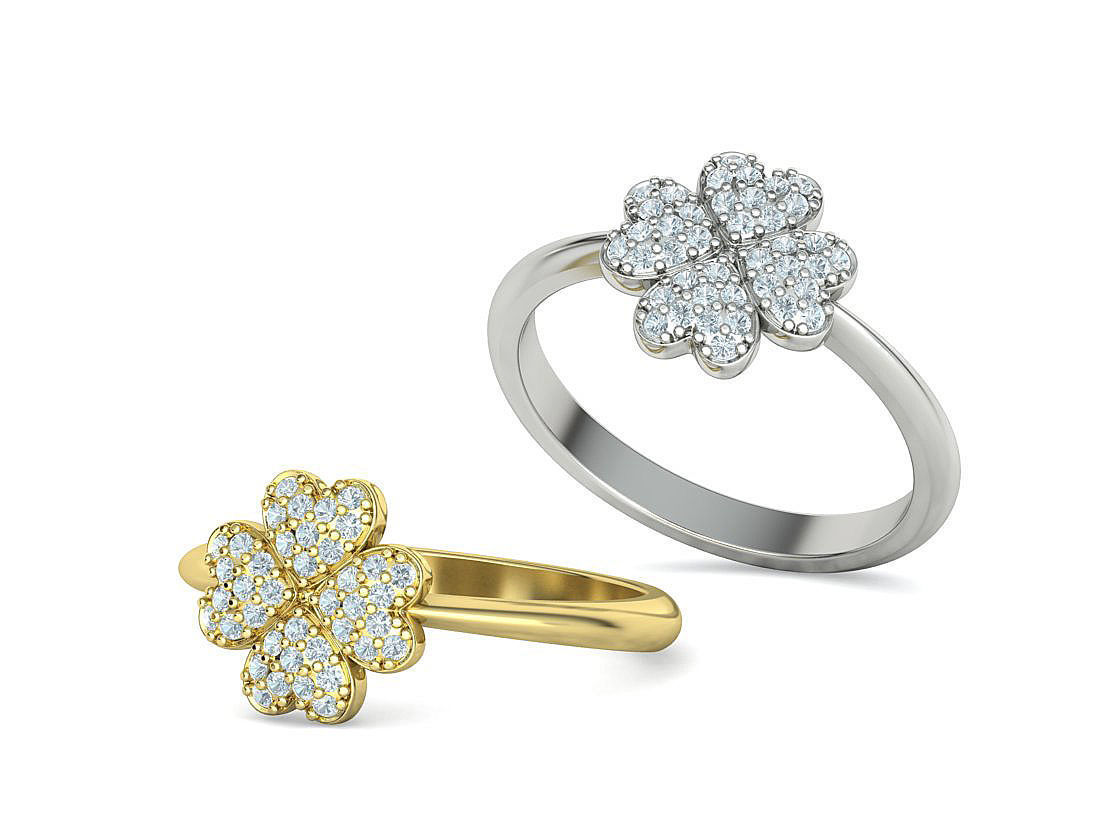 Diamond Clover Ring Lucky Symbol Ring 4 Hearts band 3D print model_2