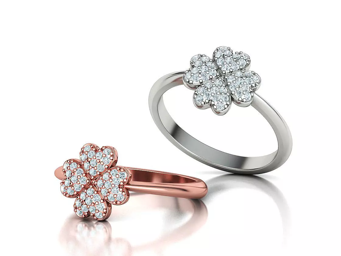 Diamond Clover Ring Lucky Symbol Ring 4 Hearts band 3D print model_0