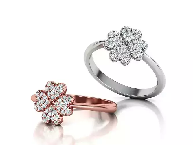 Diamond Clover Ring Lucky Symbol Ring 4 Hearts band 3D print model