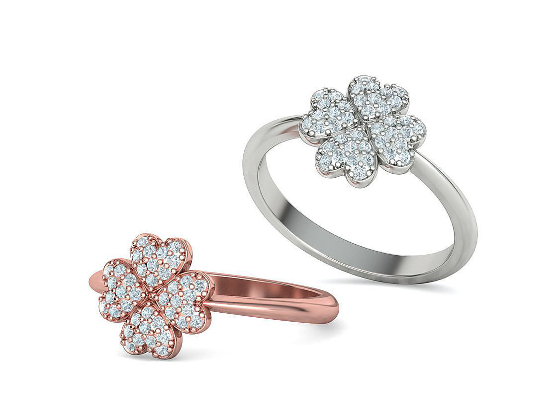 Diamond Clover Ring Lucky Symbol Ring 4 Hearts band 3D print model_1