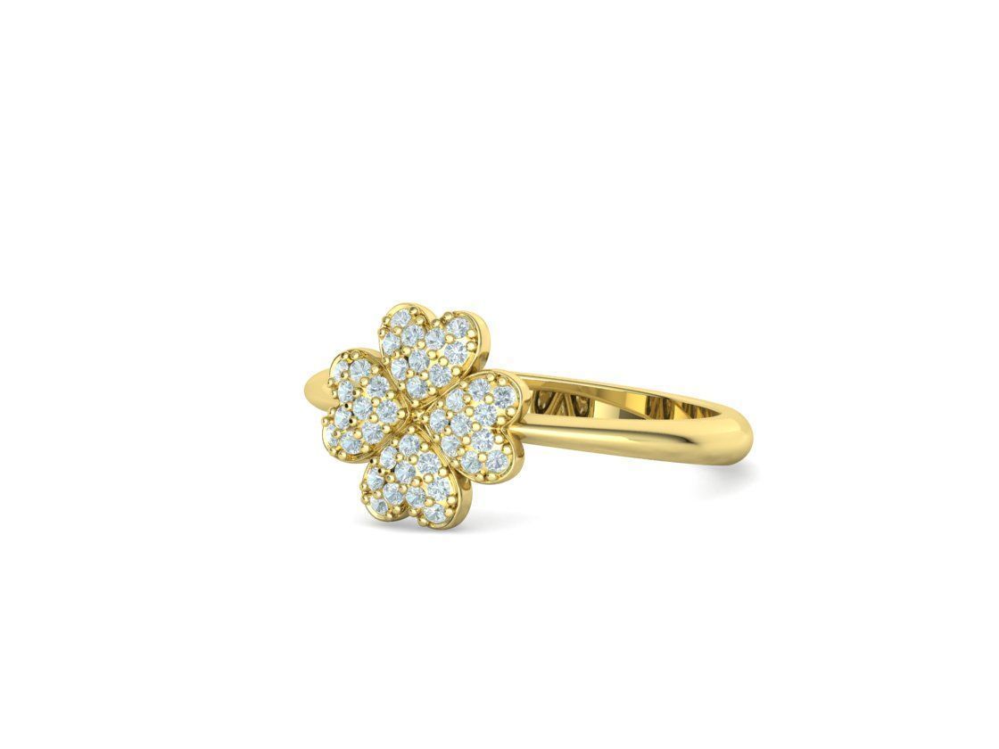 Diamond Clover Ring Lucky Symbol Ring 4 Hearts band 3D print model_14