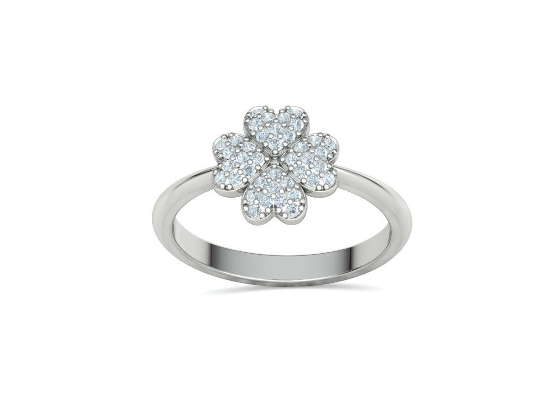 Diamond Clover Ring Lucky Symbol Ring 4 Hearts band 3D print model_21