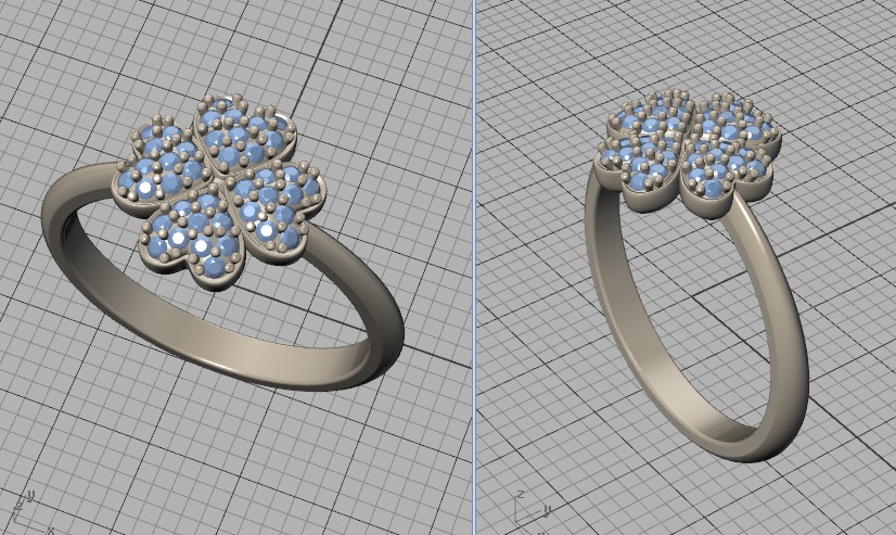 Diamond Clover Ring Lucky Symbol Ring 4 Hearts band 3D print model_31