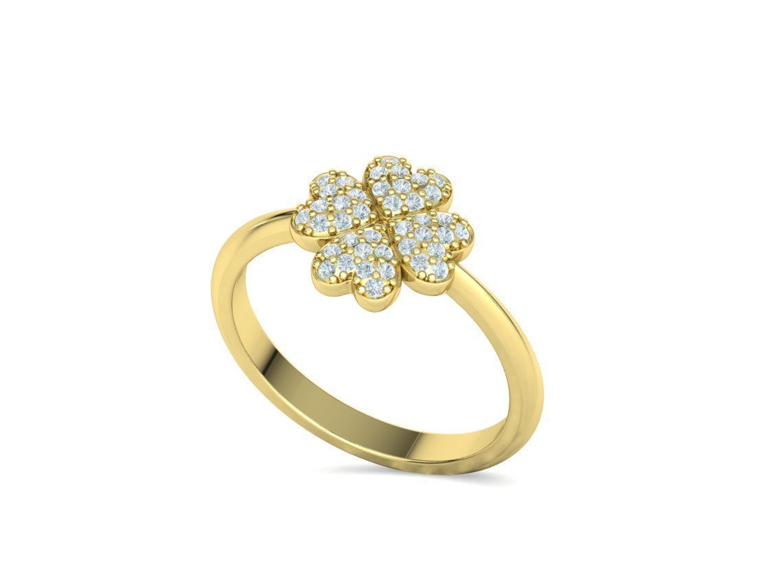 Diamond Clover Ring Lucky Symbol Ring 4 Hearts band 3D print model_29