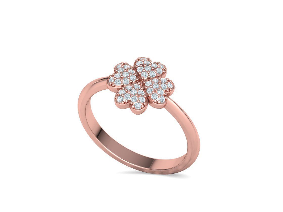 Diamond Clover Ring Lucky Symbol Ring 4 Hearts band 3D print model_28