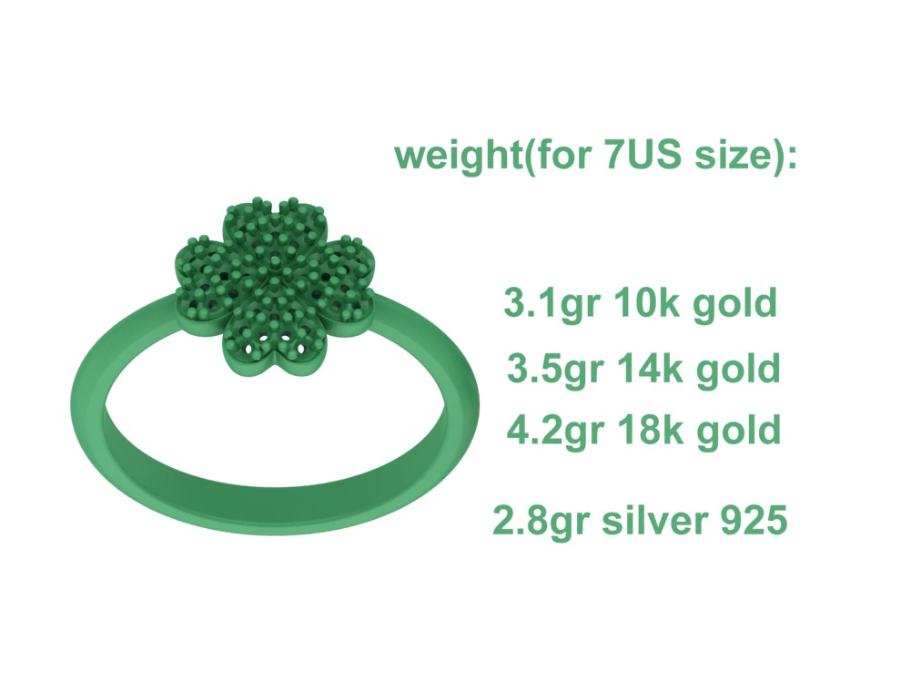 Diamond Clover Ring Lucky Symbol Ring 4 Hearts band 3D print model_9