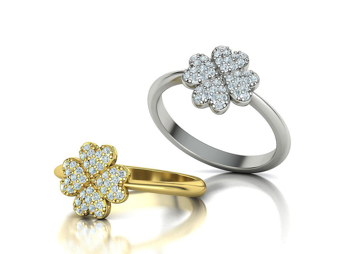 Diamond Clover Ring Lucky Symbol Ring 4 Hearts band 3D print model_4