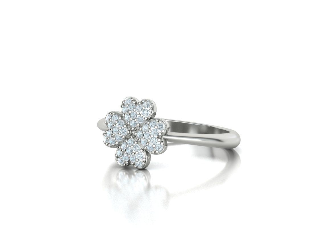 Diamond Clover Ring Lucky Symbol Ring 4 Hearts band 3D print model_12