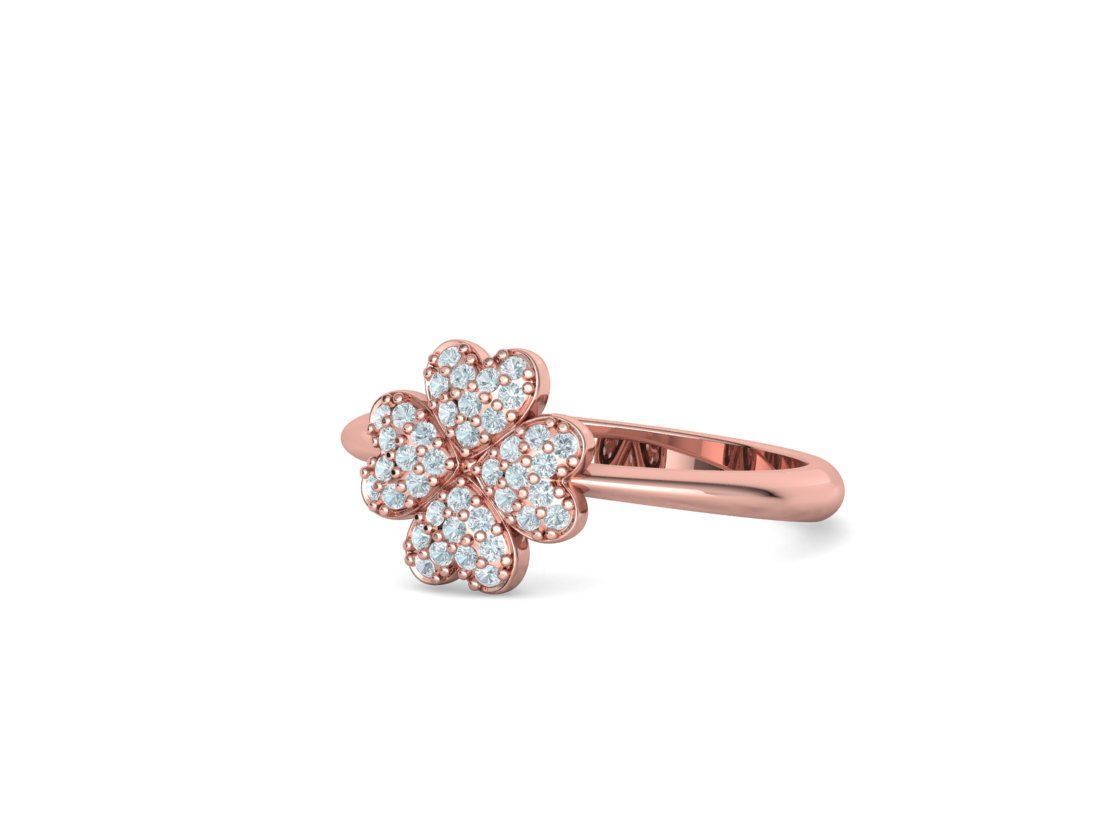 Diamond Clover Ring Lucky Symbol Ring 4 Hearts band 3D print model_13