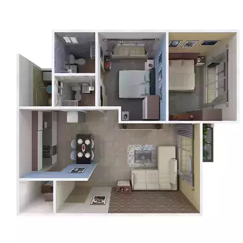 2 BHK Apartment Interior with Assets 3D model