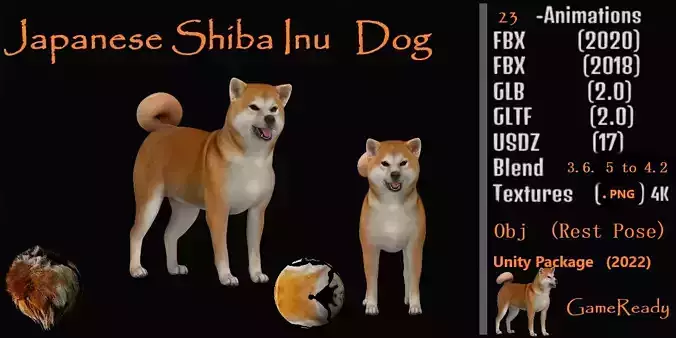 Japanese Shiba Inu Dog Low-poly 3D model