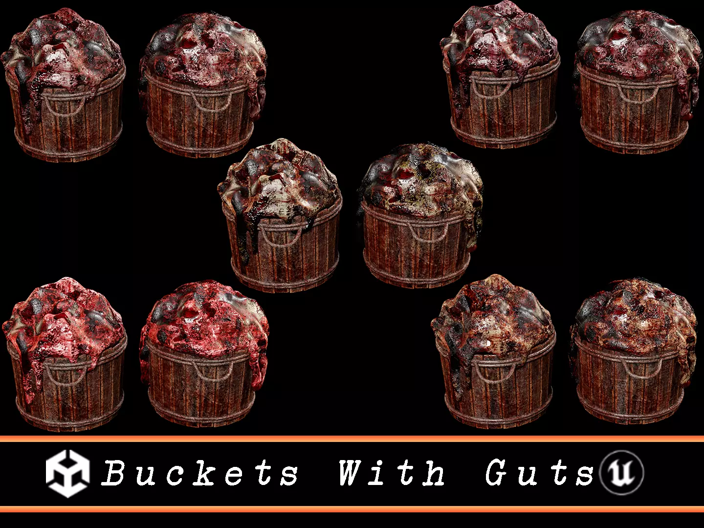 Creepy Buckets with Guts Low-poly 3D model_0