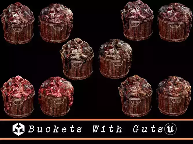 Creepy Buckets with Guts Low-poly 3D model