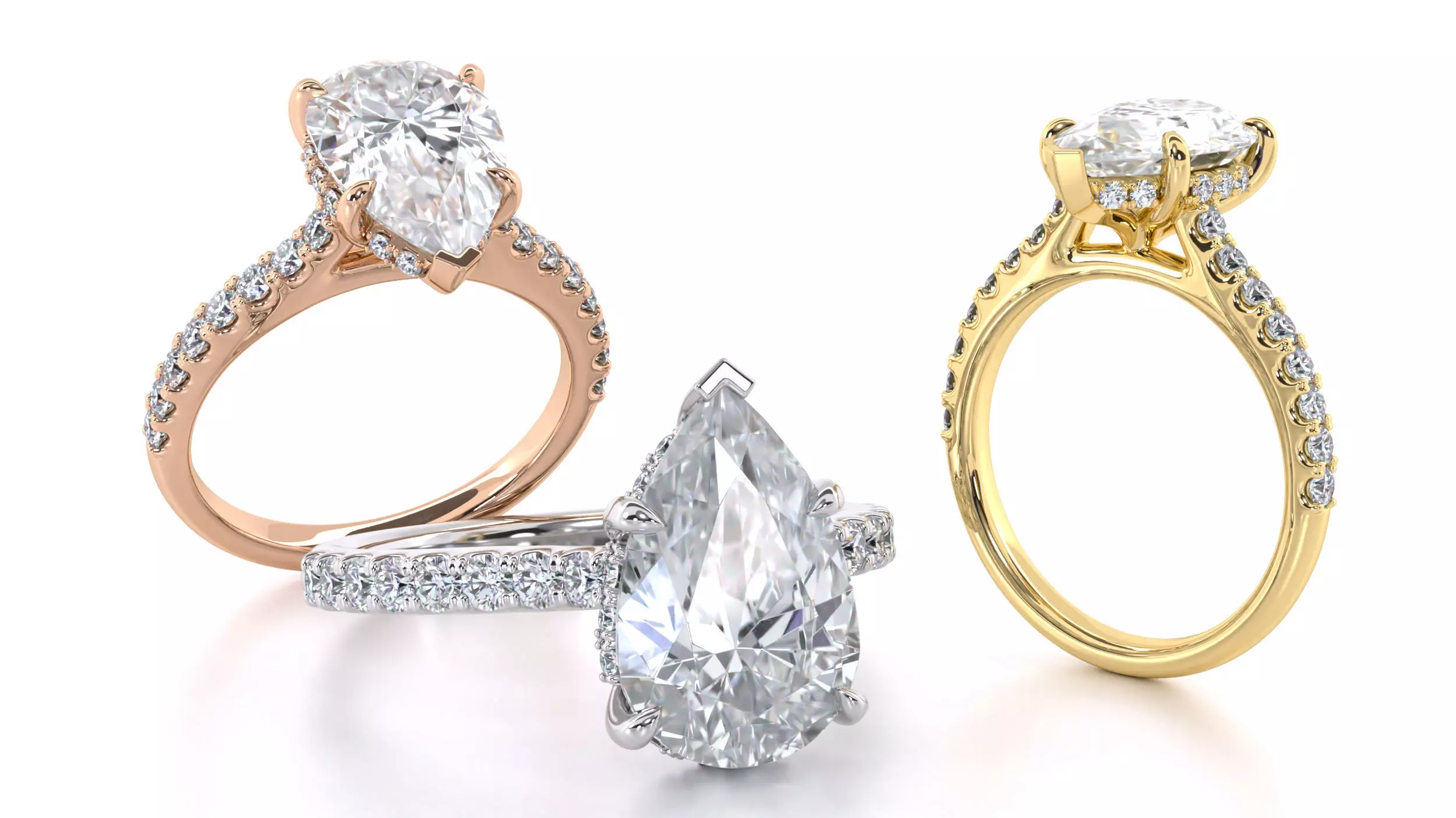 Pear Cut Hidden Halo Engagement Ring 3D print model_0