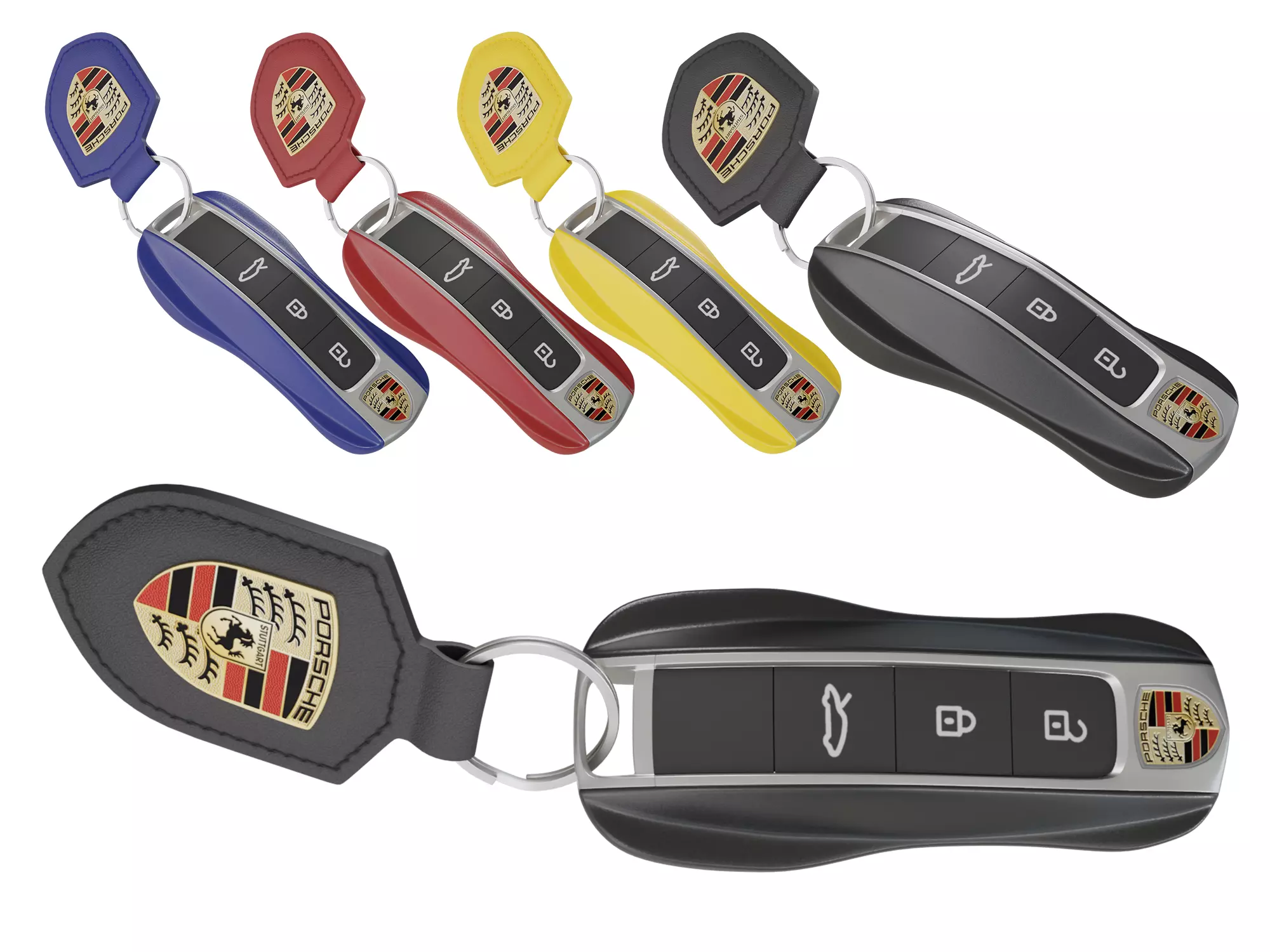 Car Key Porsche with a keychain Low-poly 3D model_0