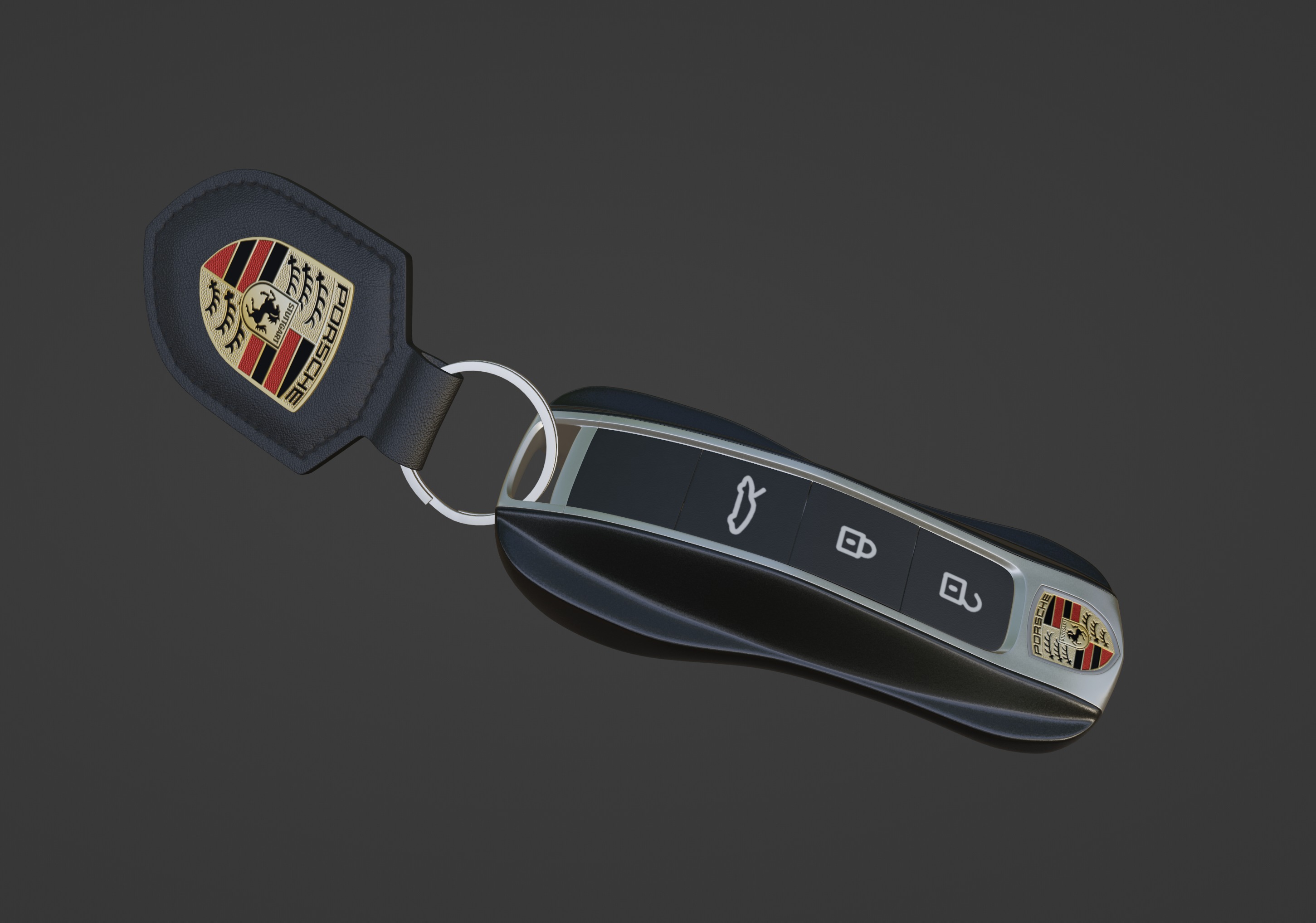 Car Key Porsche with a keychain Low-poly 3D model_12