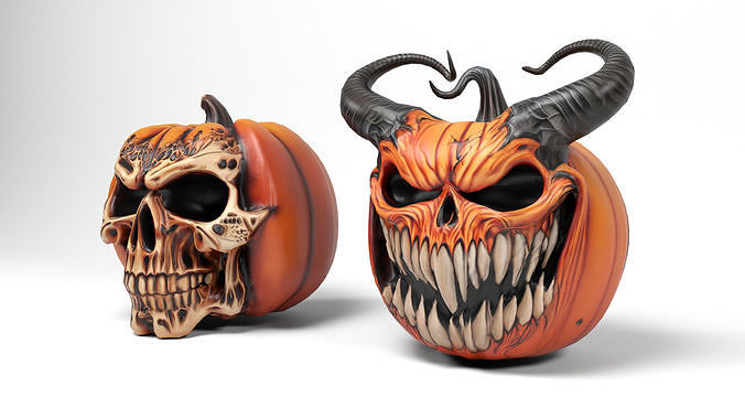 Evil pumpkins Low-poly 3D model 2