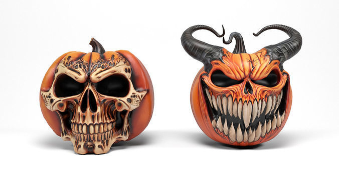 Evil pumpkins Low-poly 3D model 4
