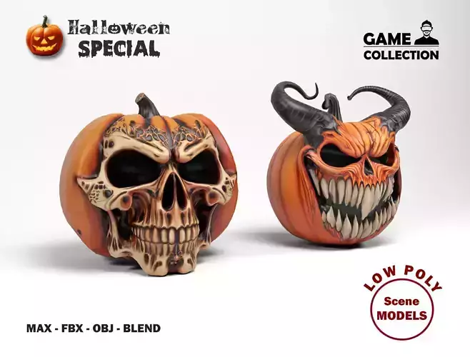 Evil pumpkins Low-poly 3D model