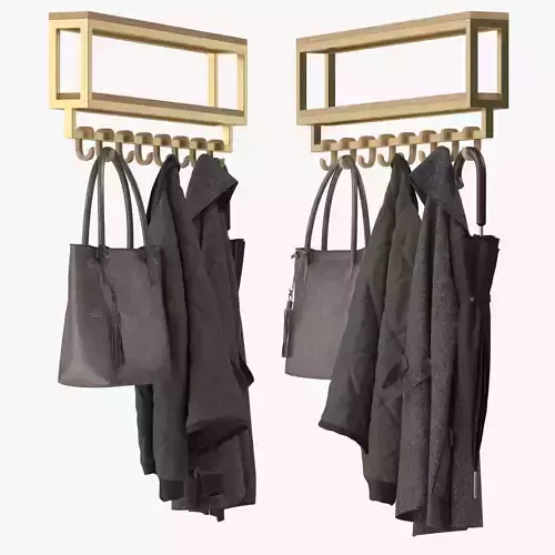 Wooden Metal coat rack wall mount 3D model