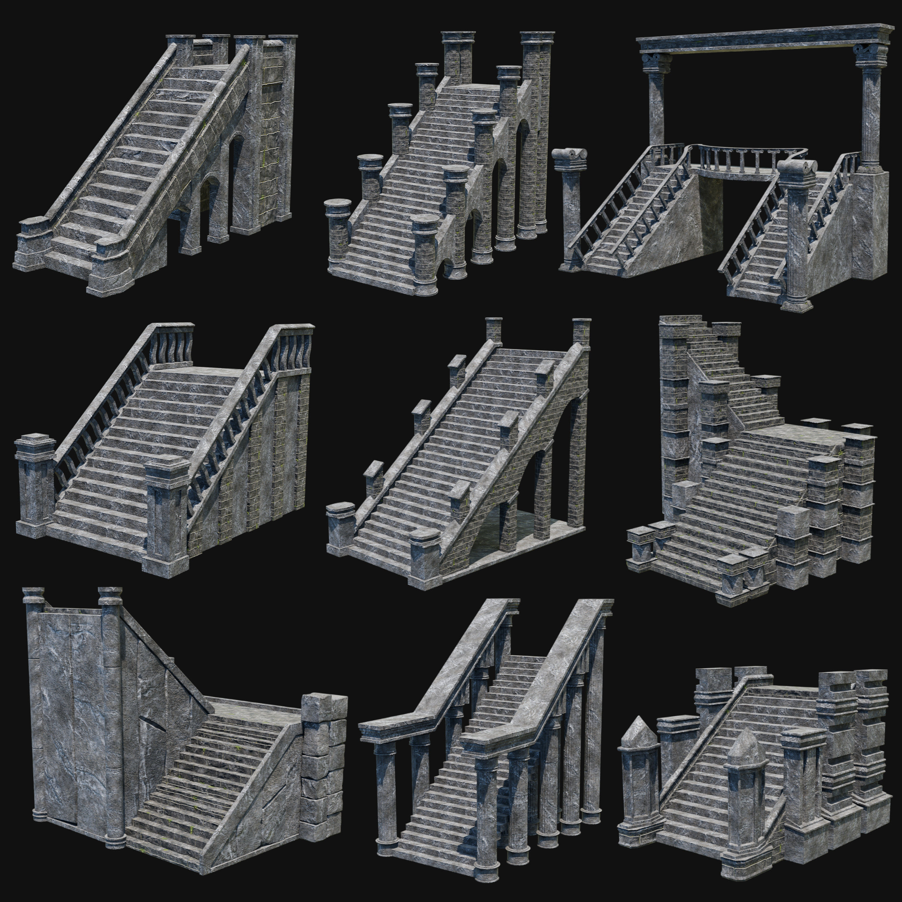 STAIRS COLUMNS GATE STAIR PLATFORM PIER TEMPLE PORTAL COLLECTION Low-poly 3D model_55