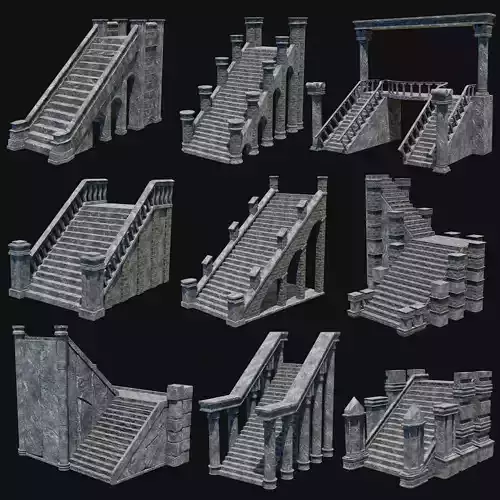 STAIRS COLUMNS GATE STAIR PLATFORM PIER TEMPLE PORTAL COLLECTION Low-poly 3D model