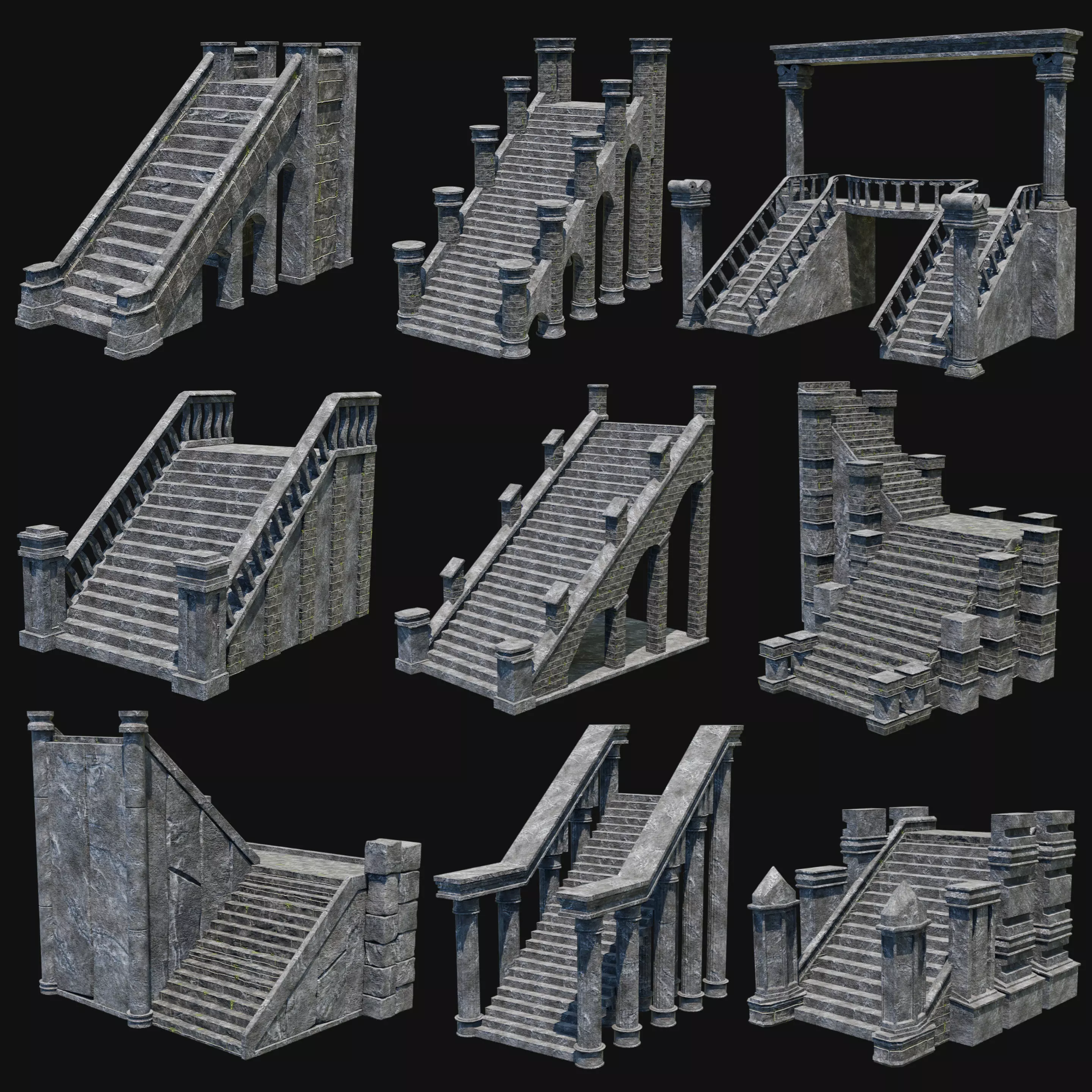 STAIRS COLUMNS GATE STAIR PLATFORM PIER TEMPLE PORTAL COLLECTION Low-poly 3D model_0