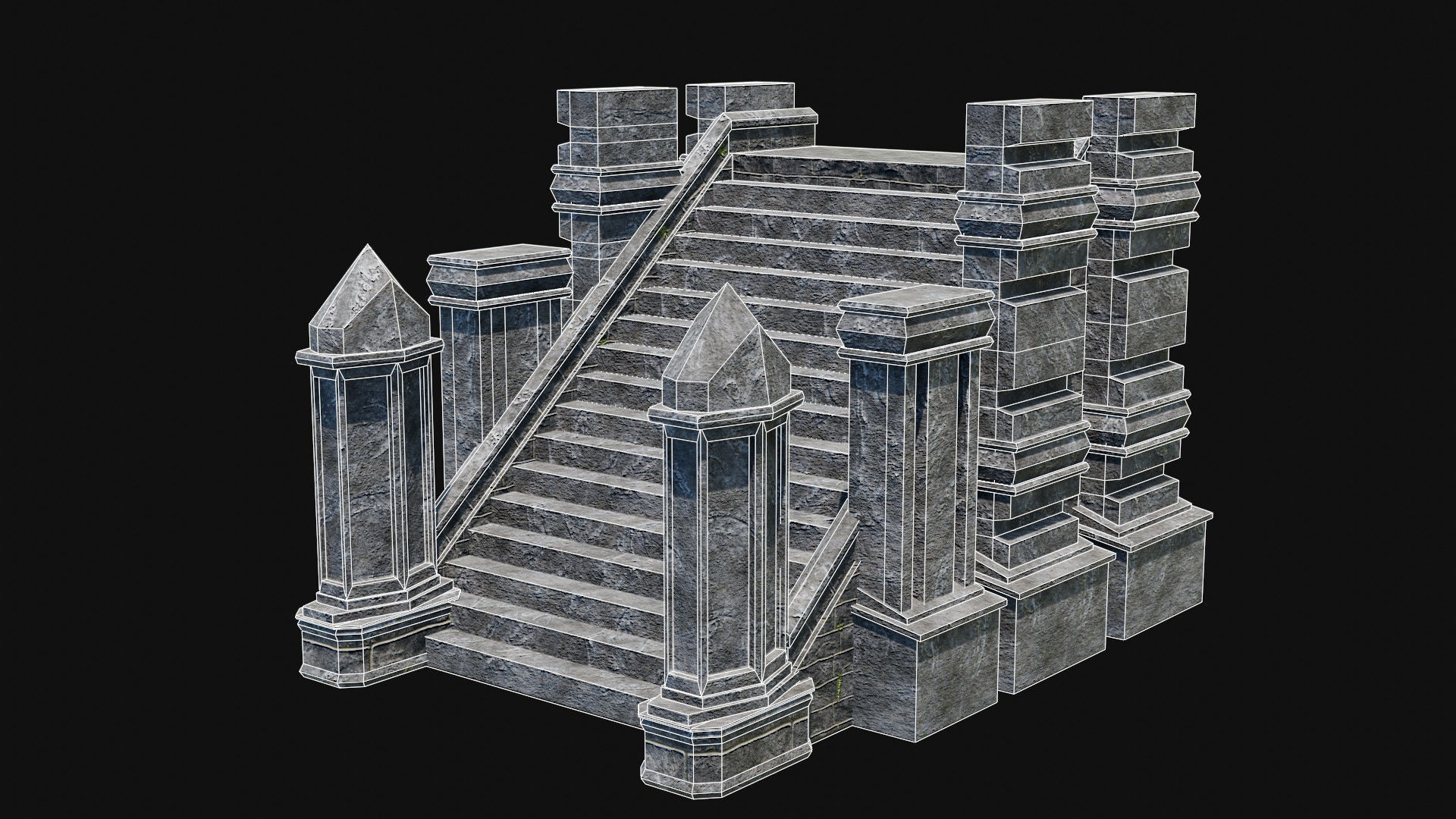 STAIRS COLUMNS GATE STAIR PLATFORM PIER TEMPLE PORTAL COLLECTION Low-poly 3D model_16