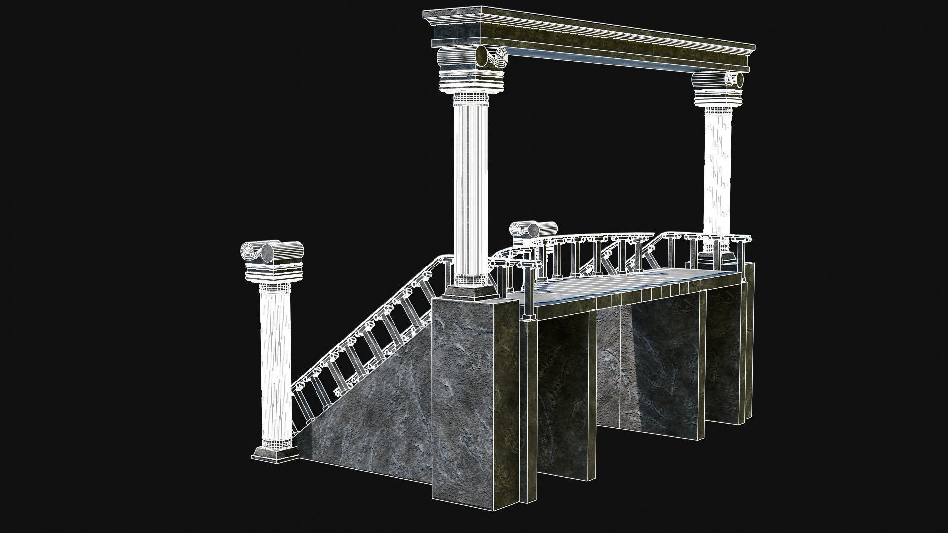 STAIRS COLUMNS GATE STAIR PLATFORM PIER TEMPLE PORTAL COLLECTION Low-poly 3D model_12
