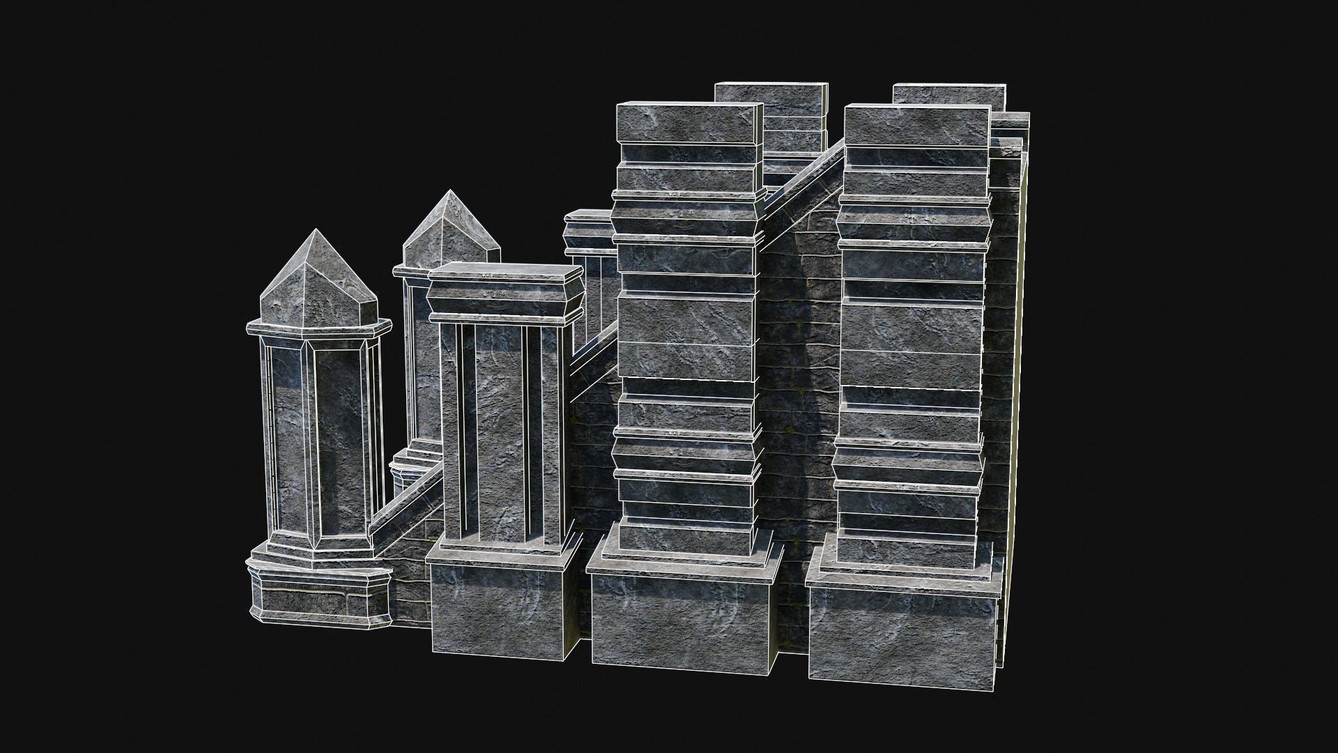 STAIRS COLUMNS GATE STAIR PLATFORM PIER TEMPLE PORTAL COLLECTION Low-poly 3D model_17