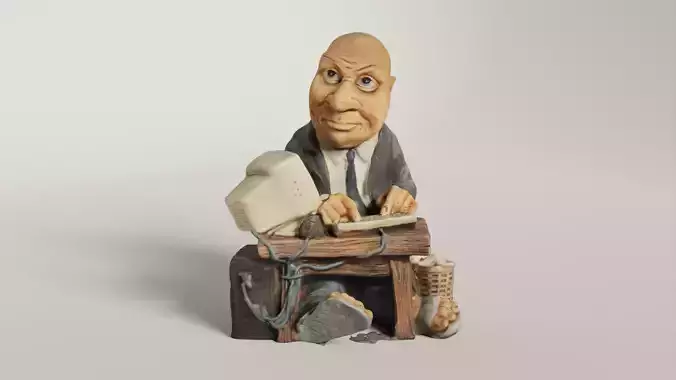 Quirky Bald Businessman Figure 3D Model with 4 LODs