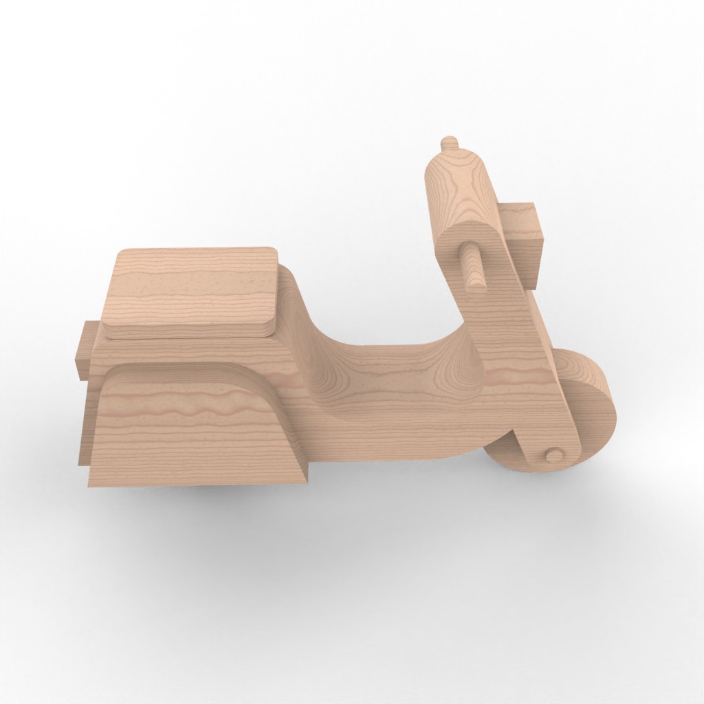 wooden scooter Free 3D model_4