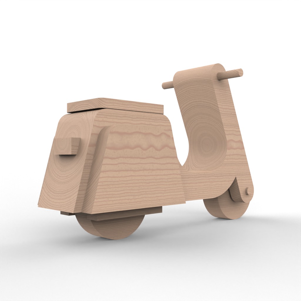 wooden scooter Free 3D model_3