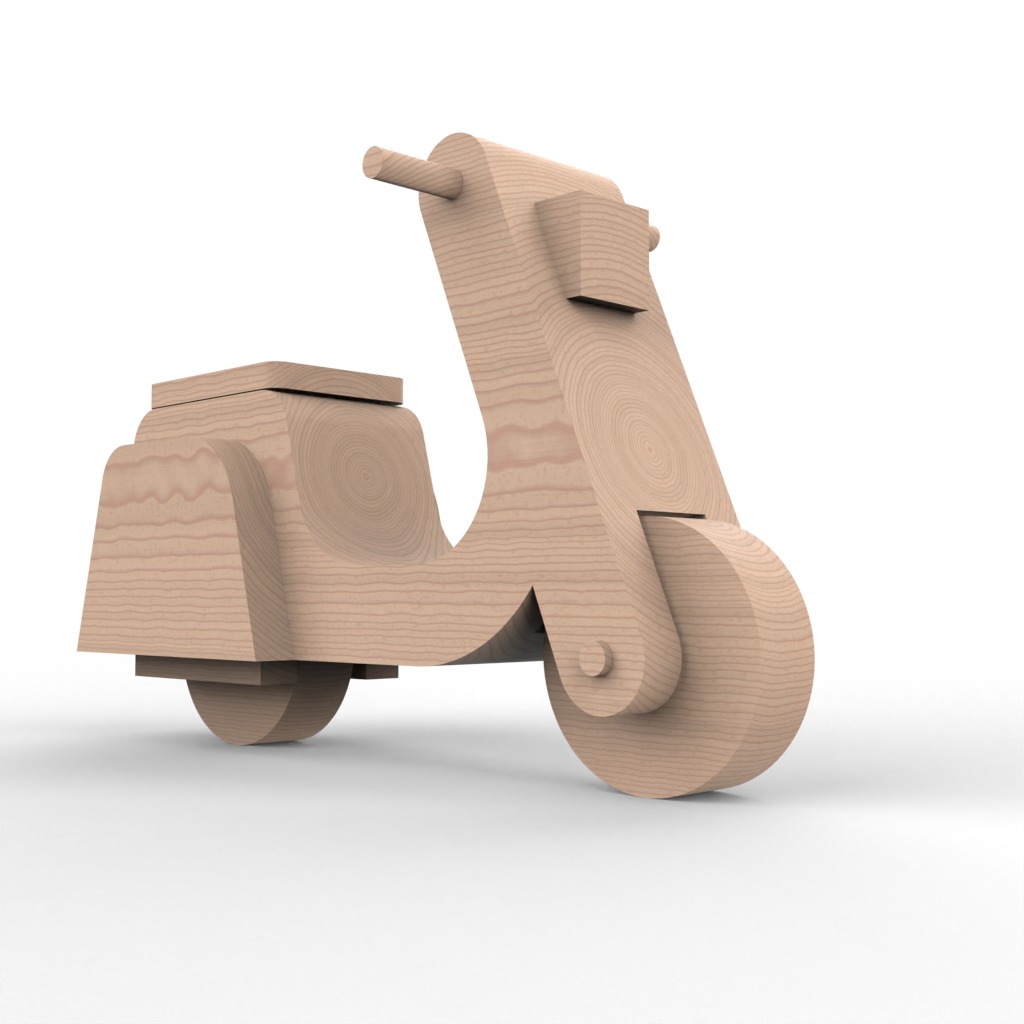 wooden scooter Free 3D model_2