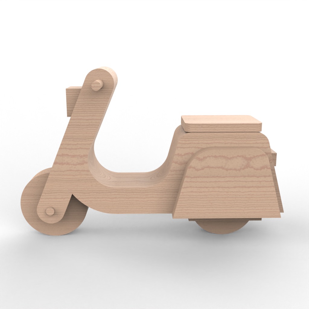 wooden scooter Free 3D model_1