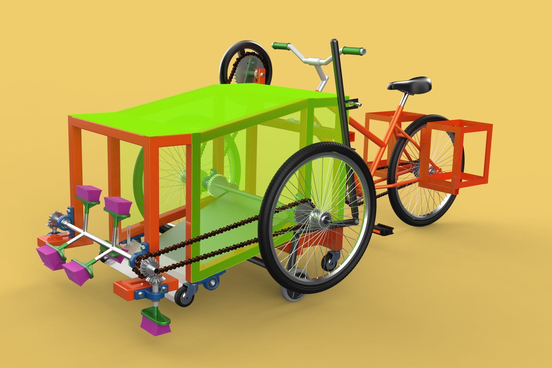 SWEEPER PEDAL BIKE TRICYCLE BICYCLE CLEANER SWAB MOP MACHINE 3D model_3