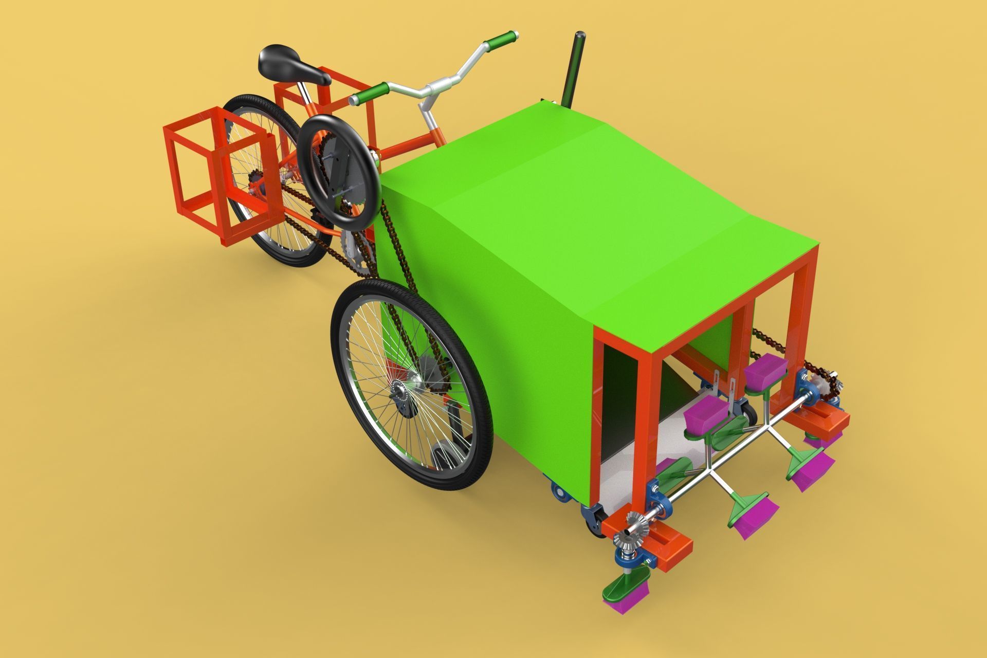 SWEEPER PEDAL BIKE TRICYCLE BICYCLE CLEANER SWAB MOP MACHINE 3D model_1