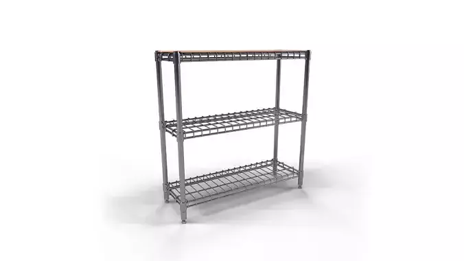 3 tier chrome wire shelf shelving storage Low-poly 3D model