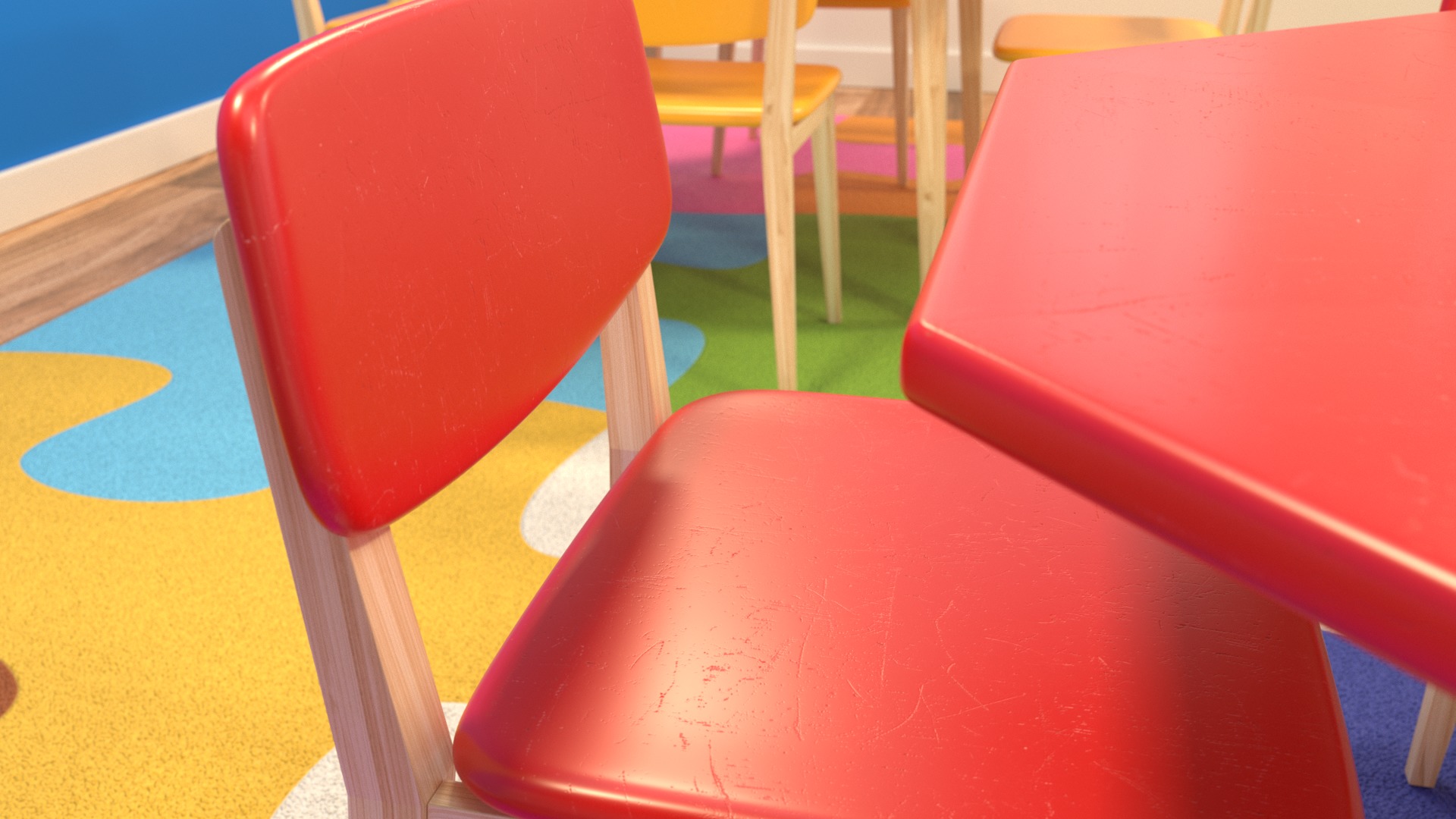 Kids tables and puzzle mat 3D model_4