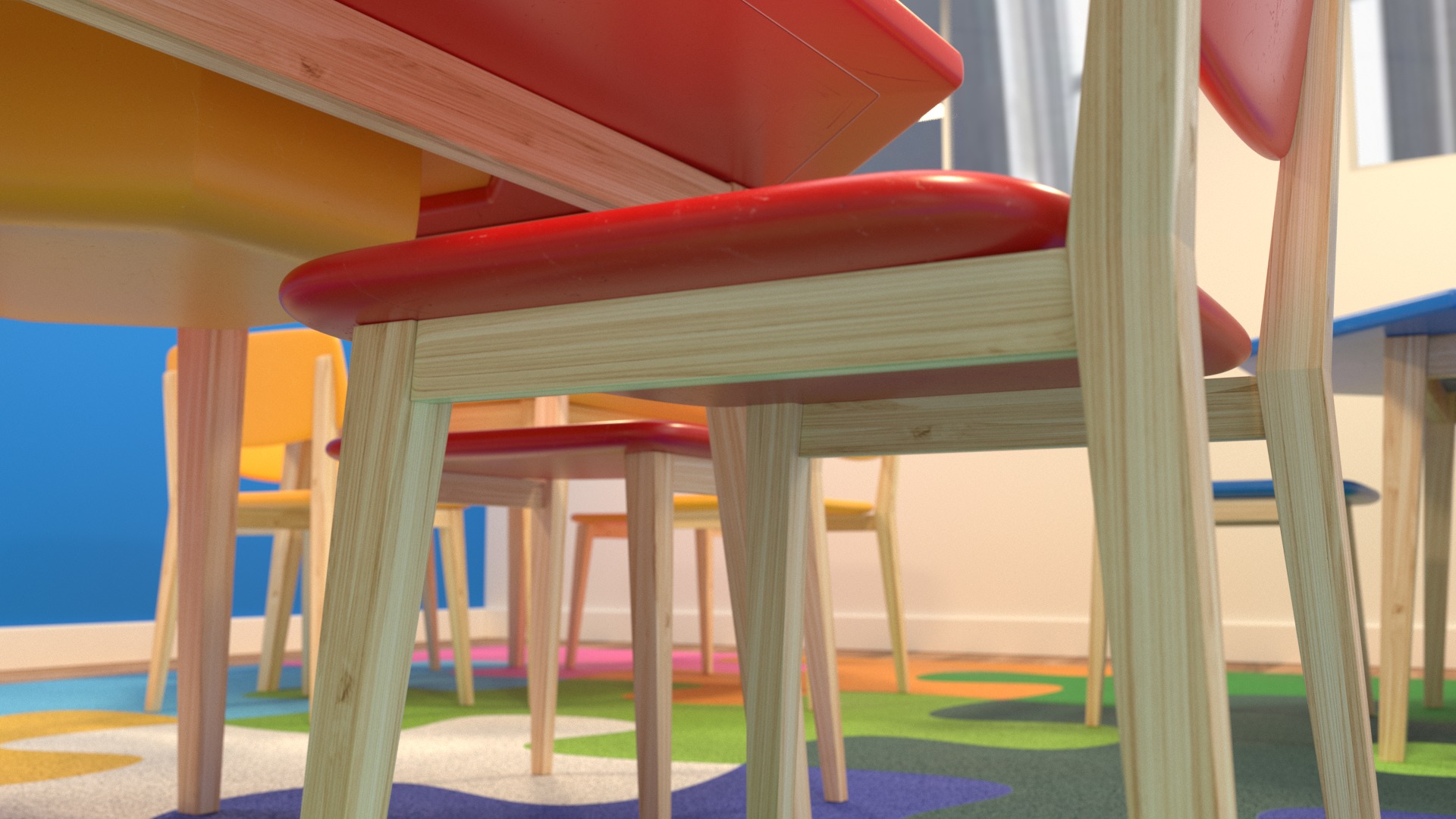 Kids tables and puzzle mat 3D model_1