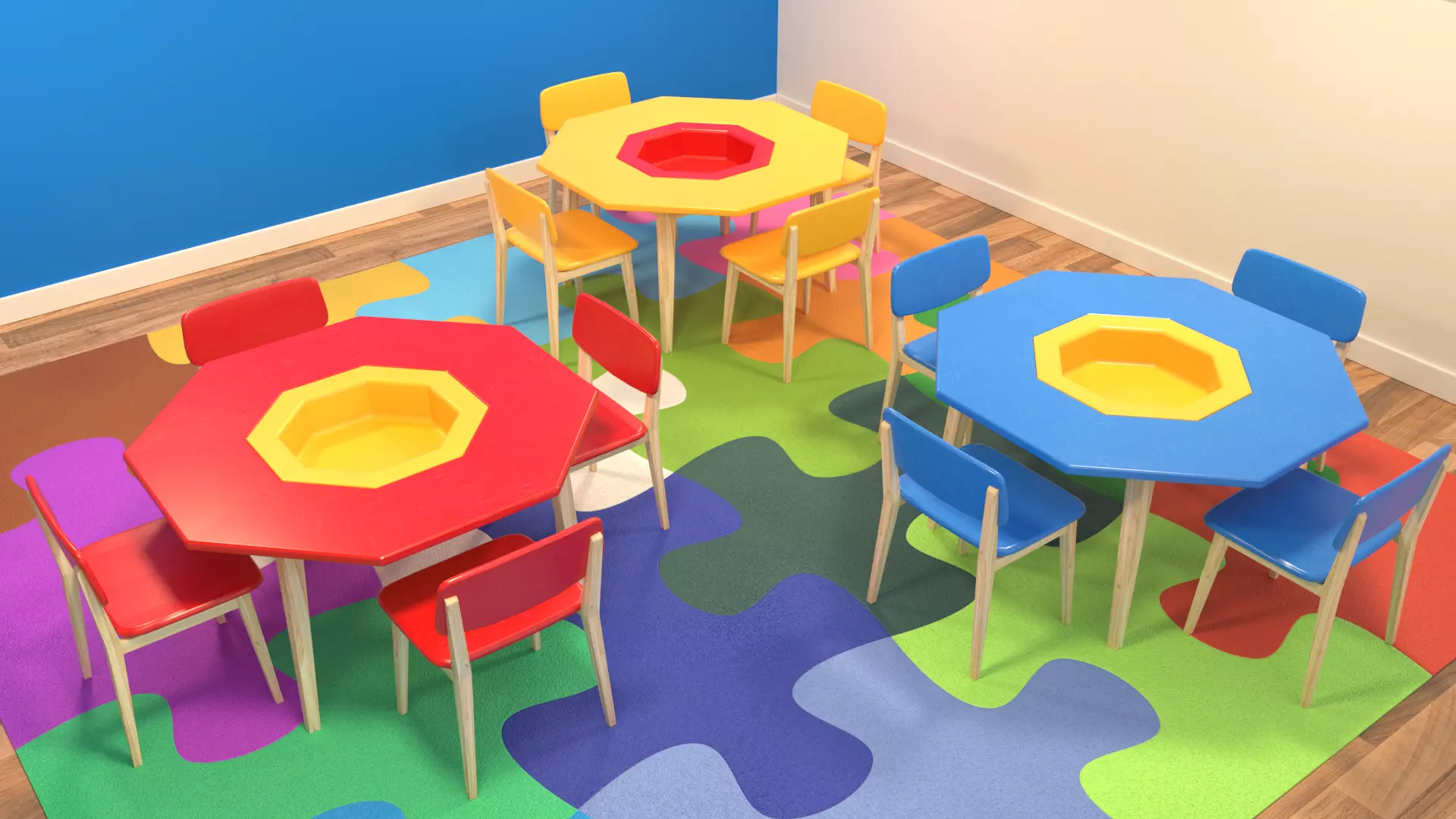 Kids tables and puzzle mat 3D model_0