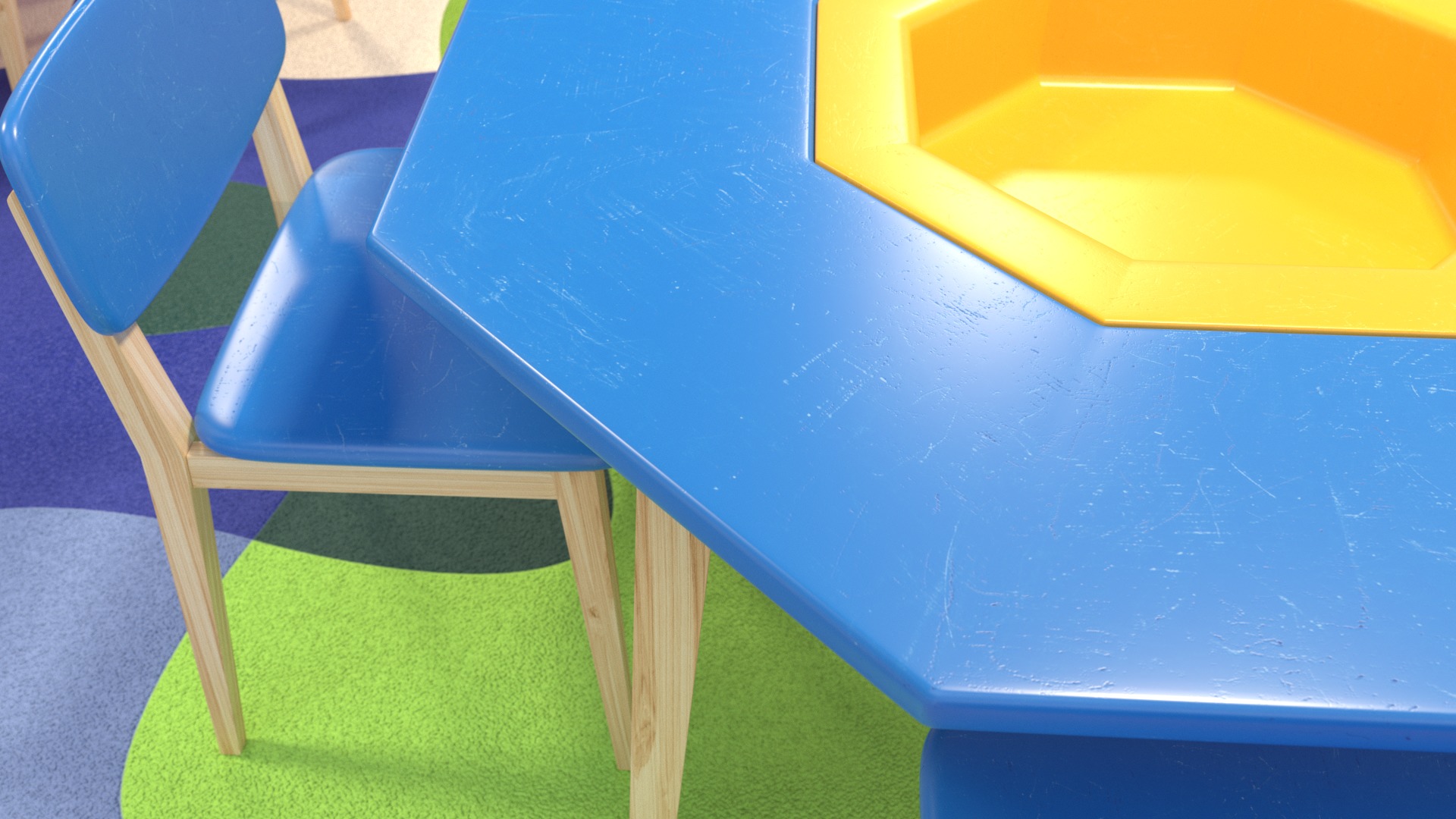 Kids tables and puzzle mat 3D model_2