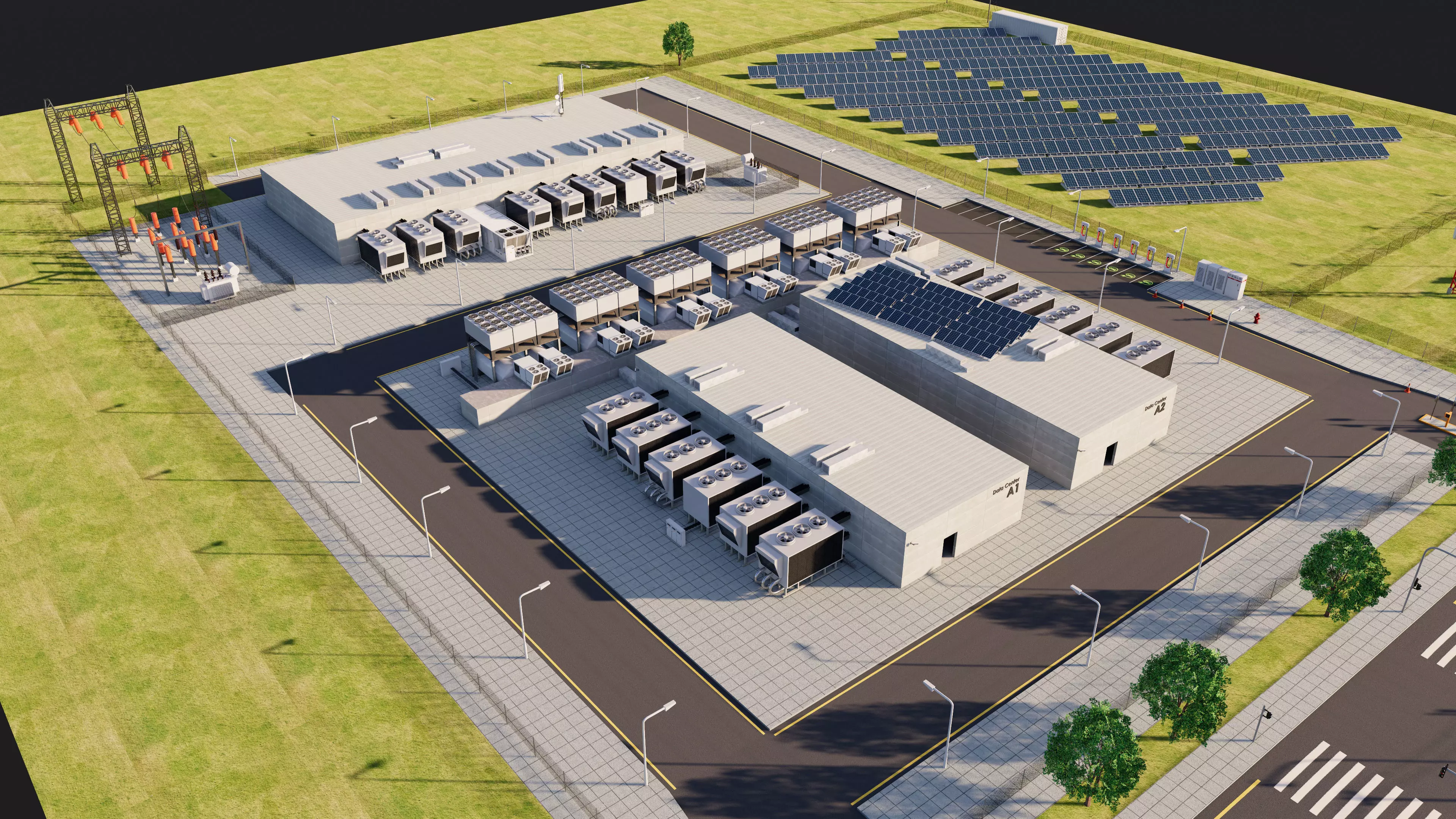 Data Center With Interior and Landscape 3D model_0